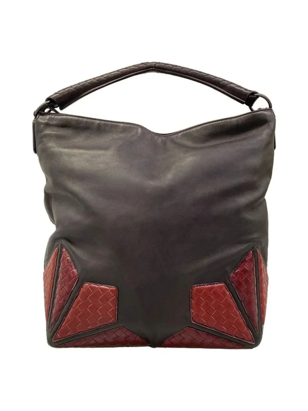 Bottega Veneta Shoulder Bag Intrecciato Brown Red Leather